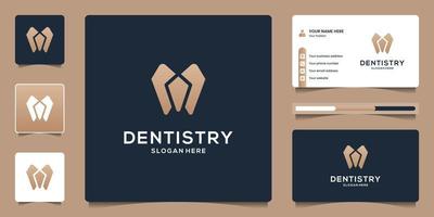 Flat minimalist dental logo template with business card for Dentistry clinic icon symbol vector