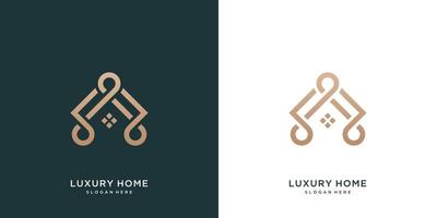 Minimalist home design logo with line art style vector