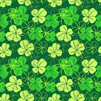 seamless pattern of green contours and silhouettes of a four-leaf clover on a green background, texture design photo