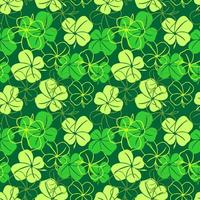 seamless pattern of green contours and silhouettes of a four-leaf clover on a green background, texture design photo