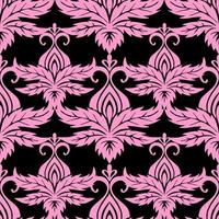 seamless symmetrical pattern of abstract pink plant elements on a black background, texture, design photo