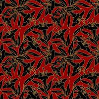 seamless pattern of large black flowers with a golden outline on a red background, texture, design photo