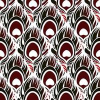 seamless symmetrical pattern of peacock feathers in red colors and white outline, texture, design photo