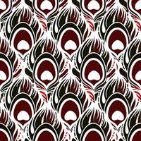 seamless symmetrical pattern of peacock feathers in red colors and white outline, texture, design photo