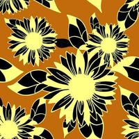 seamless yellow-black pattern of decorative sunflowers on a brown background, texture, design photo