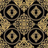 seamless graphic pattern, tile with abstract geometric gold ornament on black background, texture, design photo