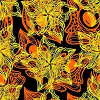 seamless yellow-orange pattern of abstract decorative elements on a black background, texture, design photo