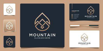 Minimalist mountain with water drop logo design. Luxury template business card for your branding. vector