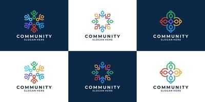 Set of abstract people together family unity logo. Colorful symbol for team work, community, group, etc. vector