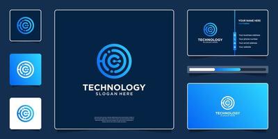 Abstract technology logo design with business card template vector