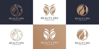 Collection of beautiful women logo design templates. Luxury symbol for beauty, salon, spa and skincare. vector