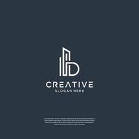 Minimalist initial B with building logo design template vector