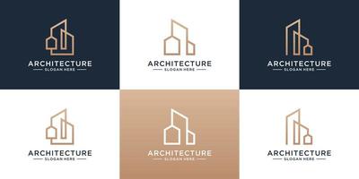 Set of building architecture logo template. Minimalist real estate with unique line art style logo collection. vector