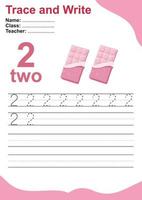 Trace and write number for children. Exercise for children to recognize the number. Educational worksheet for preschool. Valentine theme. Vector file.