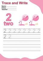 Trace and write number for children. Exercise for children to recognize the number. Educational worksheet for preschool. Valentine theme. Vector file.