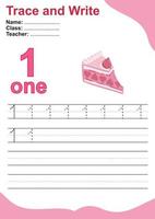 Trace and write number for children. Exercise for children to recognize the number. Educational worksheet for preschool. Valentine theme. Vector file.