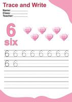 Trace and write number for children. Exercise for children to recognize the number. Educational worksheet for preschool. Valentine theme. Vector file.