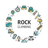 Rock Climbing Round Design Template Contour Lines Icon Concept. Vector