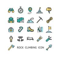 Rock Climbing Sign Color Thin Line Icon Set. Vector