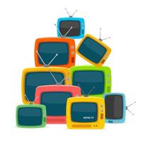 Cartoon Color Different Types Retro Tv Pile. Vector