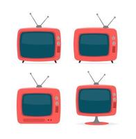 Cartoon Red Retro Tv Icon Set. Vector