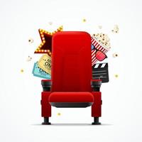 concepto de silla de cine rojo 3d detallado y realista. vector