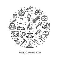 Rock Climbing Sign Round Design Template Thin Line Icon Banner. Vector