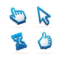 Retro Blue Pixel Computer Cursor Set. Vector