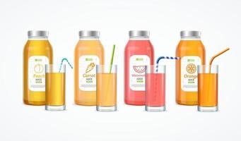 Realistic Detailed 3d Color Full Juice Bottle Set. Vector