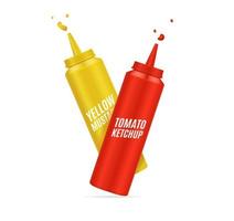 Realistic Detailed 3d Mustard and Ketchup Bottle Set. Vector