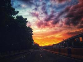 Jakarta, Indonesia in July 2022. Dusk on the road in Jakarta, where the traffic is quite congested because it coincides with work hours. photo