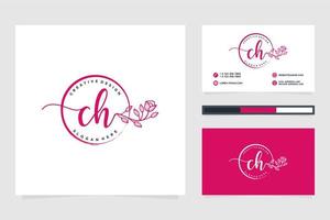 colecciones iniciales de logotipo femenino ch y vector premium de plantilla de tarjeta de visita