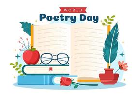 World Poetry Day on March 21 Illustration with a Quill, Paper or Typewriter for Web Banner or Landing Page in Flat Cartoon Hand Drawn Templates vector