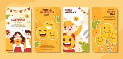 World Happiness Day Social Media Stories with Smiling Face Flat Cartoon Hand Drawn Templates Illustration vector