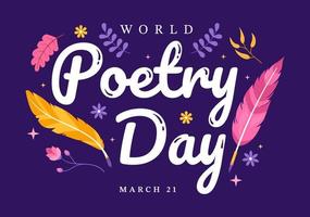 World Poetry Day on March 21 Illustration with a Quill, Paper or Typewriter for Web Banner or Landing Page in Flat Cartoon Hand Drawn Templates vector