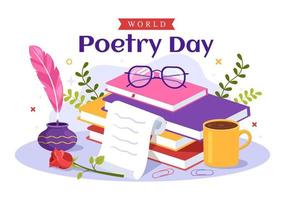 World Poetry Day on March 21 Illustration with a Quill, Paper or Typewriter for Web Banner or Landing Page in Flat Cartoon Hand Drawn Templates vector