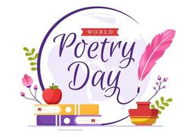 World Poetry Day on March 21 Illustration with a Quill, Paper or Typewriter for Web Banner or Landing Page in Flat Cartoon Hand Drawn Templates vector