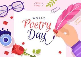 World Poetry Day on March 21 Illustration with a Quill, Paper or Typewriter for Web Banner or Landing Page in Flat Cartoon Hand Drawn Templates vector