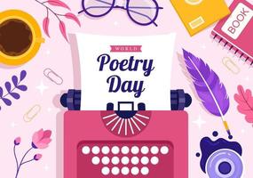 World Poetry Day on March 21 Illustration with a Quill, Paper or Typewriter for Web Banner or Landing Page in Flat Cartoon Hand Drawn Templates vector