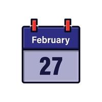 February 27, Calendar icon. Day, month. Meeting appointment time. Event schedule date. Flat vector illustration.