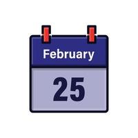 February 25, Calendar icon. Day, month. Meeting appointment time. Event schedule date. Flat vector illustration.