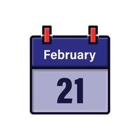 February 21, Calendar icon. Day, month. Meeting appointment time. Event schedule date. Flat vector illustration.