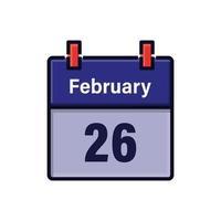 February 26, Calendar icon. Day, month. Meeting appointment time. Event schedule date. Flat vector illustration.