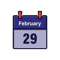 February 29, Calendar icon. Day, month. Meeting appointment time. Event schedule date. Flat vector illustration.