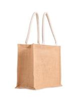 Fabric Hessian bag, sack brown with handle, reusable shopping bag isolated on white background. photo