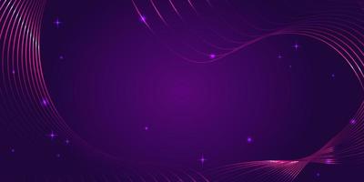 Abstract purple background. Rectangular banner template with shiny wave lines. Glowing decor elements. Background with copy space. Vector illustration