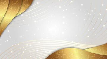 Vector light luxury background. White and shiny golden decor elements. Wavy glowing design. Abstract sparkling backdrop