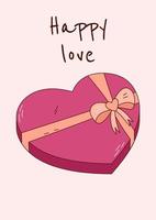 Valentine's Day greeting card with chocolates in a box. Vector illustration