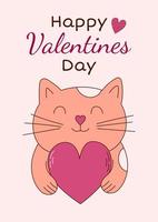 Valentine's Day greeting card with a cat. Vector illustration