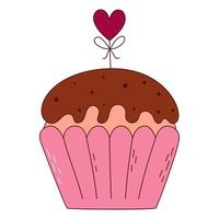 cupcake dibujado a mano para el día de san valentín. elementos de diseño para carteles, tarjetas de felicitación, pancartas e invitaciones. vector